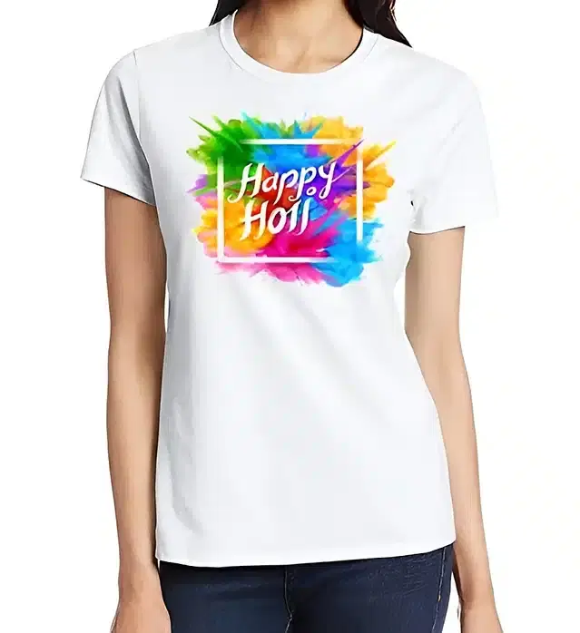 Printed Holi T-shirts for Unisex (White, S)