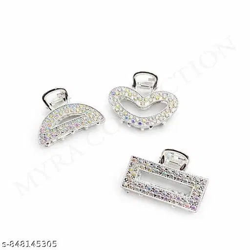 Hair Clips for Women, Pack of 3 (Silver)