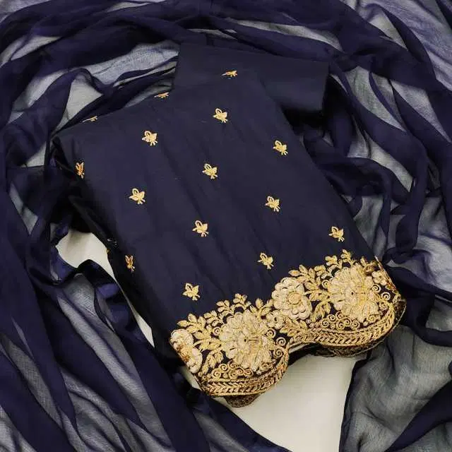 Women's Unstiched Dress Material Suit (Dark Blue) (VK-284)