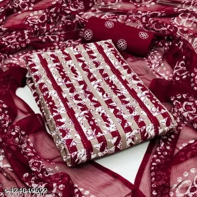 Crepe Printed Unstitched Suits Fabrics for Women (Red, 2.25 m)