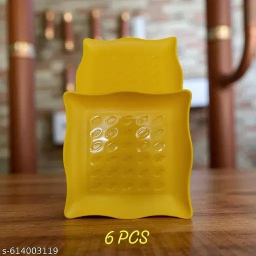 Plastic Plates for Kitchen, Yellow, Pack of 6