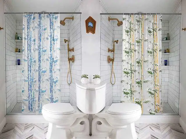 Waterproof Shower Curtain for Bathroom with 16 Hooks, Set of 2, Multicolor, W-104