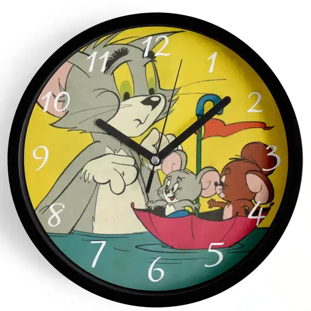 Analog Tom & Jerry Wall Clock for Home, Black, 7 Inches