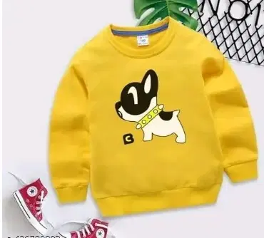 Round Neck Printed Sweatshirt for Girls (Yellow, 0-3 Months)