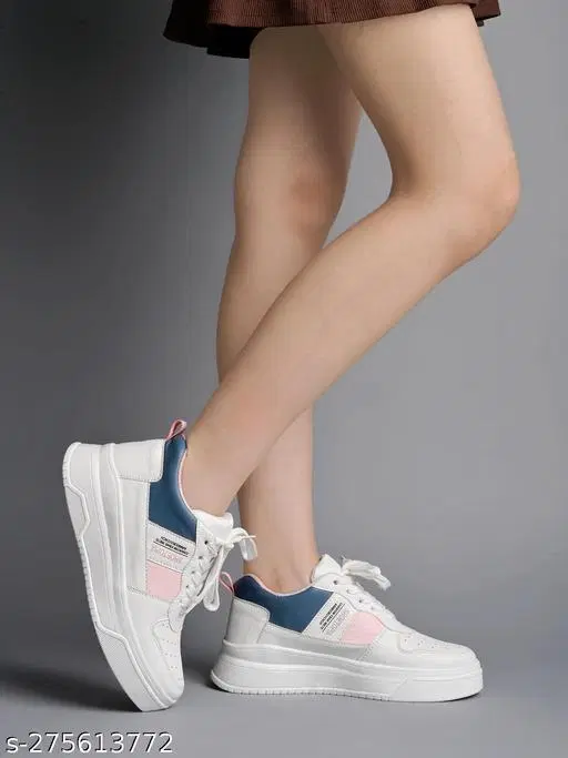 Solid Synthetic Slip-on Sneakers for Women (White, IND-3)