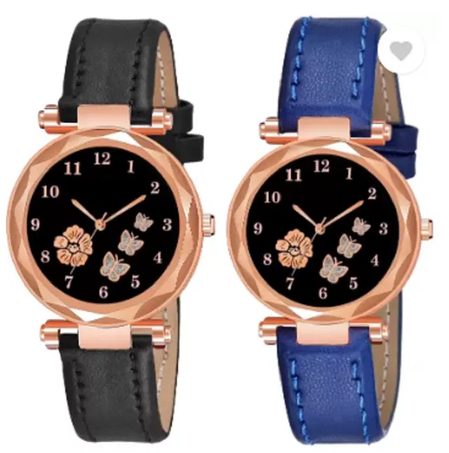 Analog Watch for Women & Girls, Pack of 2 (Multicolor)