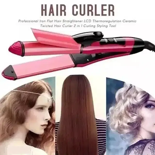 2 in 1 Hair Straightener with Curler, Multicolor, 100 W