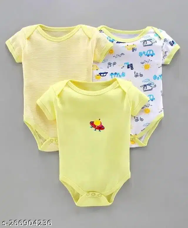 Cotton Rompers for Kids (Yellow, 3-6 Months)