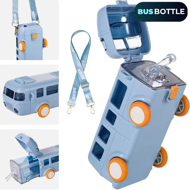 Plastic Bus Shape Sipper Bottle for Kids, Multicolor (1000 ml)