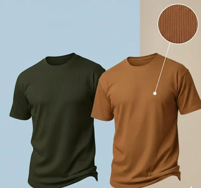 Polyester Round Neck T-shirt for Men, Multicolour, Pack of 2 (L)