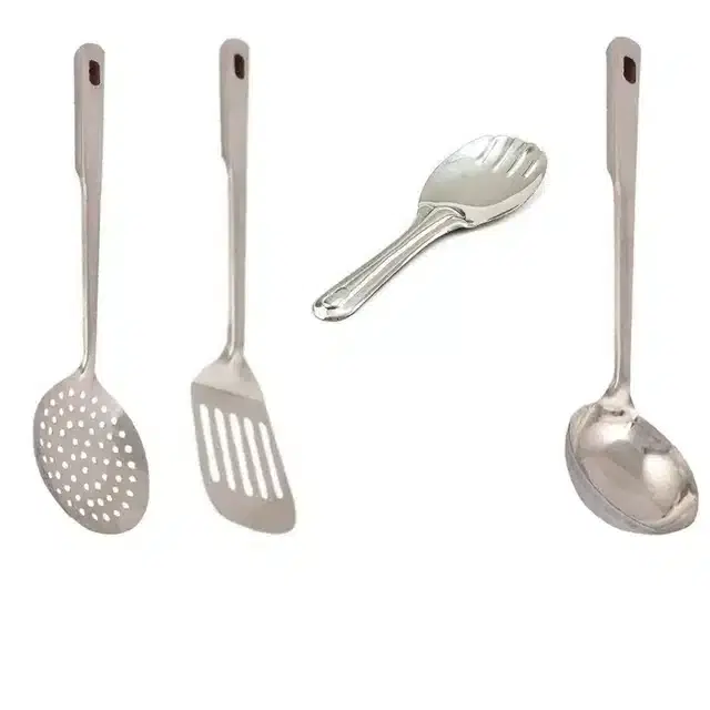 Combo of Stainless Steel Cooking & Serving Spoon Set, Pack of 4, Silver