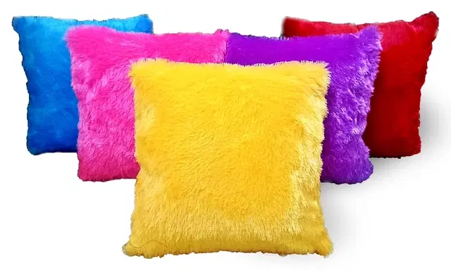 BALLEY  Fur Cushion Cover Set of 5 Multicolour 16 x 16 inches