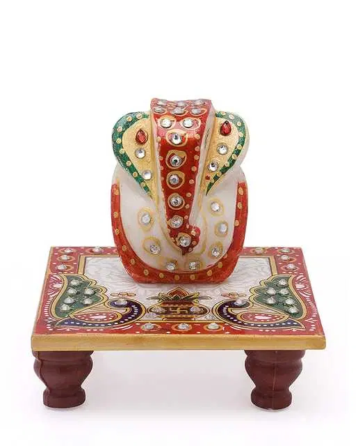 Gift On Door Marble Ganesh Chowki, 2"X4", Multicolour, A-96