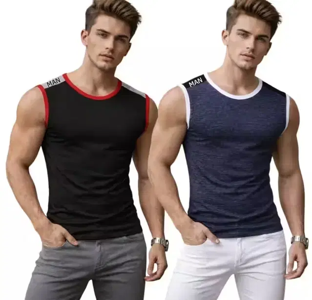 Cotton Jym Vest for Men, Multicolour, Pack of 2 (M)