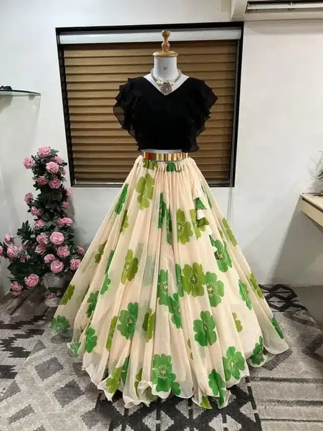 Ready to Wear Lehenga Choli for Women (Green, XS)