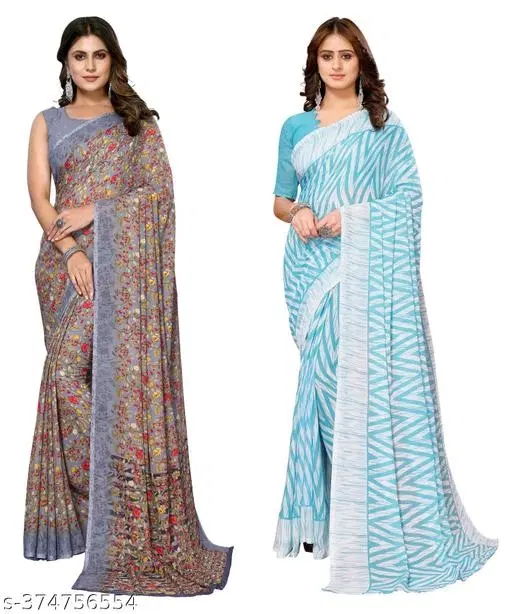 Georgette Saree for Women, Pack of 2 (Brown, Free Size)