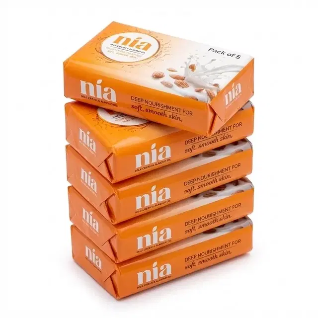 Nia Milk Cream & Almond Oil Bathing Soap 5X100 g (Buy 4 Get 1 Free)