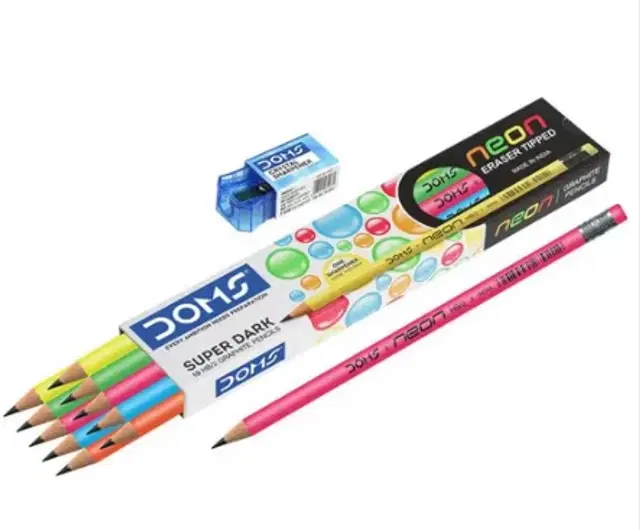 Super Rubber-tipped Pencils with free Sharpener, 10 Pcs