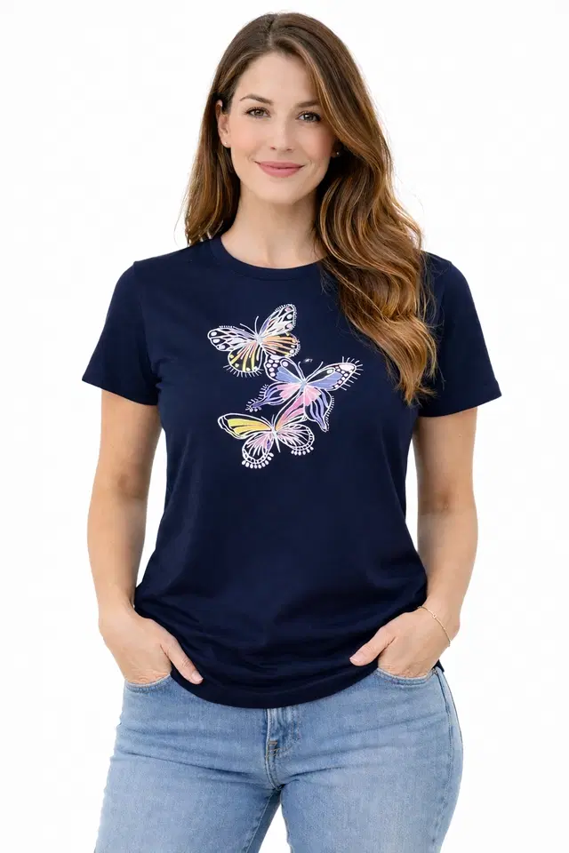 Cotton Blend Printed T-shirt for Men, Navy Blue (S)