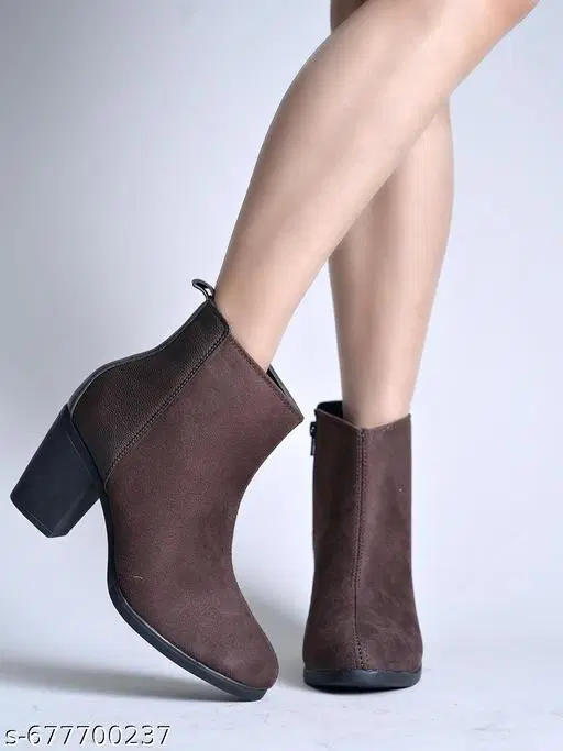 Shoetopia Suede Heeled Boots Brown (IND-3)