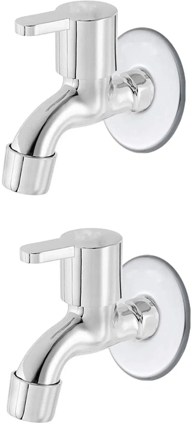 Stainless Steel Short Body Bib Cock Tap with Wall Flange, Silver, Set of 2