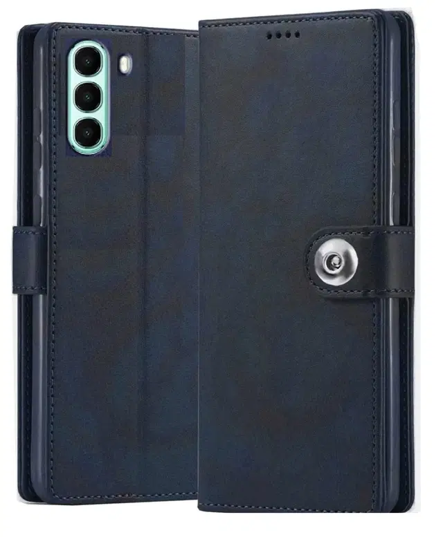Artificial Leather Flip Cover For Itel A95 5G / Itel_A671N, Blue