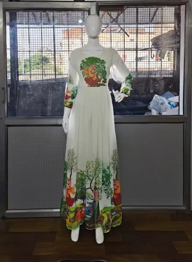 Three Quarter Sleeves Gown for Women (White, L)