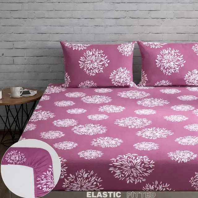 Microfibre Fitted White Medallion Bedsheet 78x72in Pink