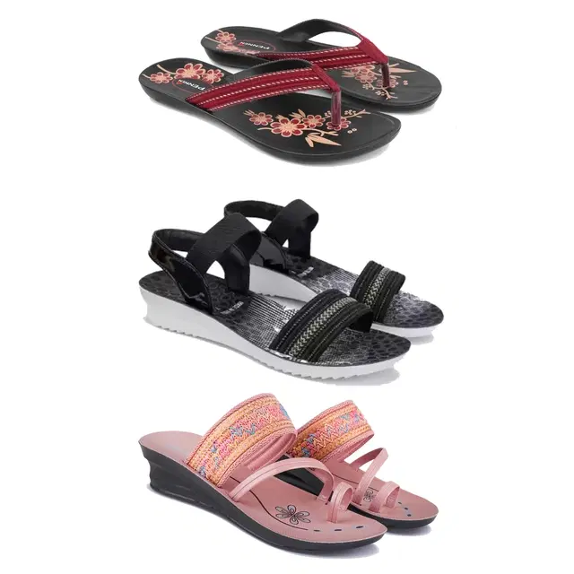 Flats with Heels & Sandals for Women, Set of 3 (Multicolor, 5)