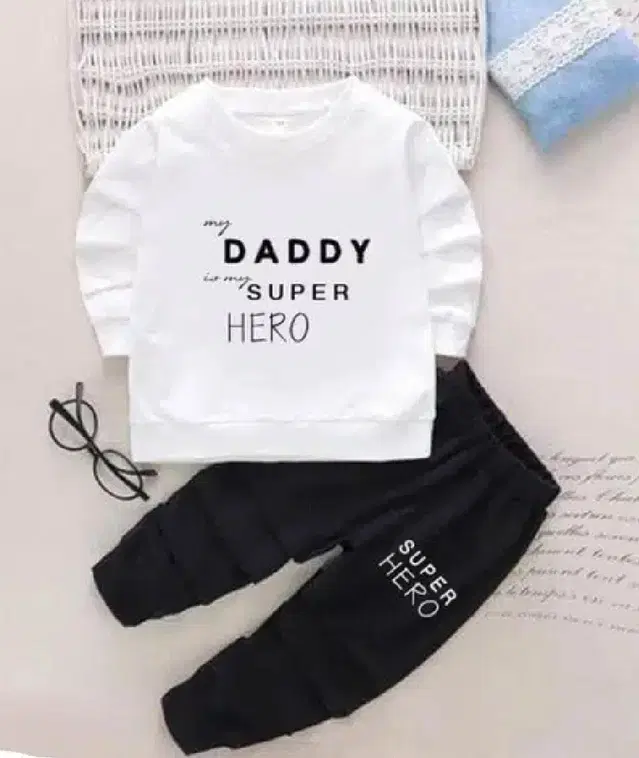 Printed Top & Bottom Set for Kids (White & Black, 12-18 Months)