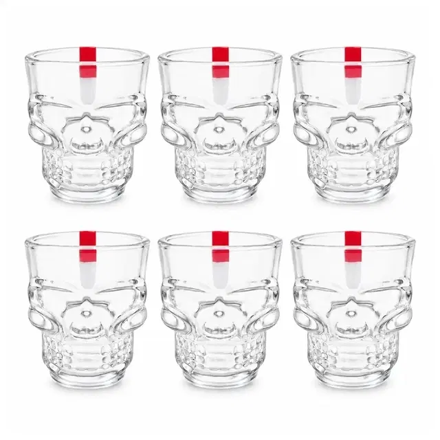 Cello Skull P-Series Shot Glasses, 60ml | Set of 6 | Lead-Free Toughened Glass | Dishwasher Safe