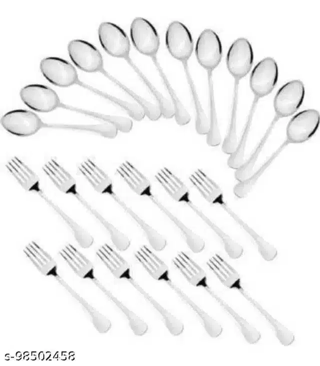 Stainless Steel 12 Pcs Forks with 12 Pcs Spoons, Silver, Set of 2