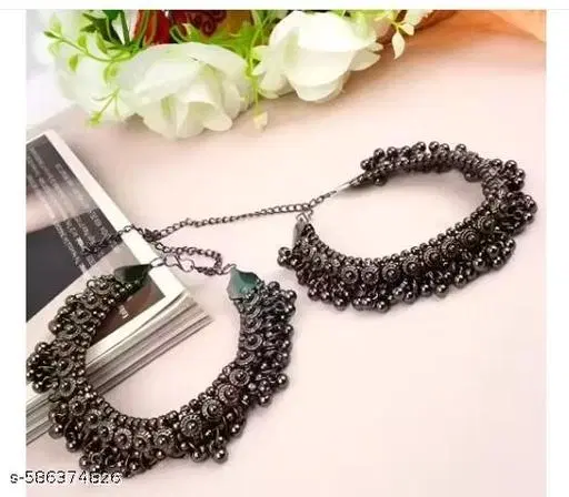 Trending pair of black oxidized anklet