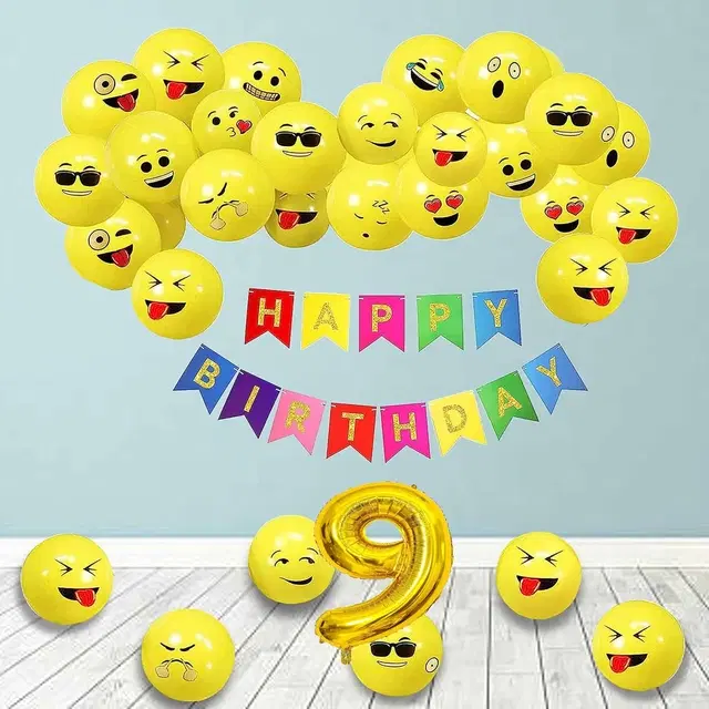 Emoji Theme 9th Birthday Decoration Kit (Yellow) Pcs Of 52 ,(Set Of 1)