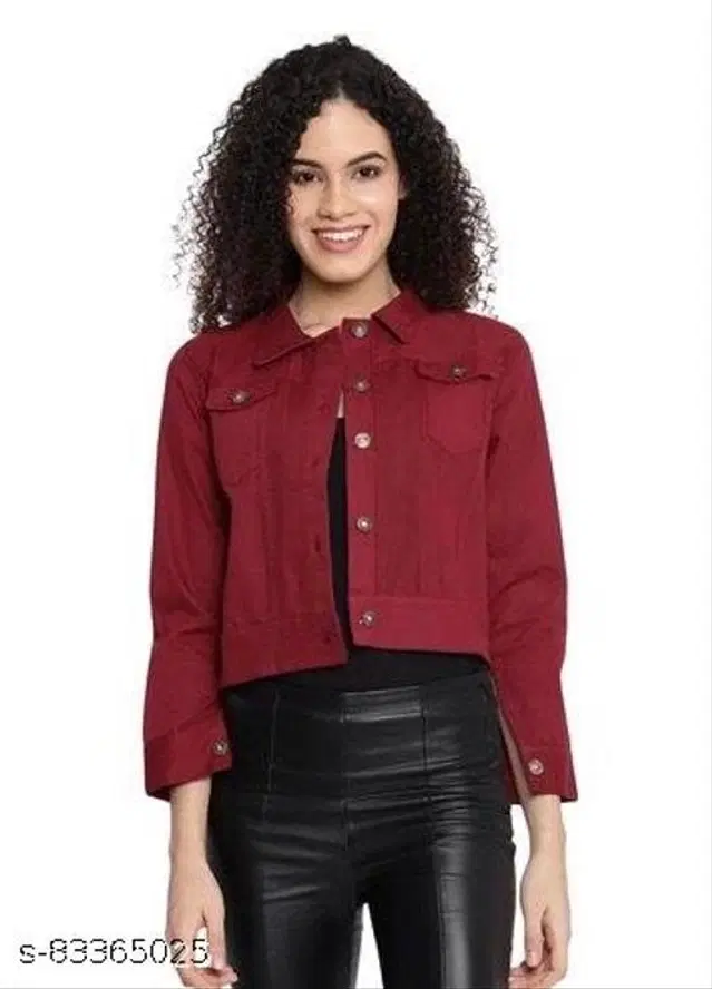 Denim Jacket for Women (Maroon, S)
