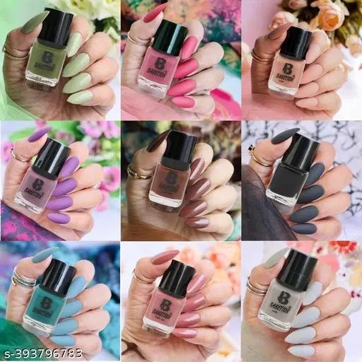 Banetion Matte Nail Polish, Multicolor, Pack of 9
