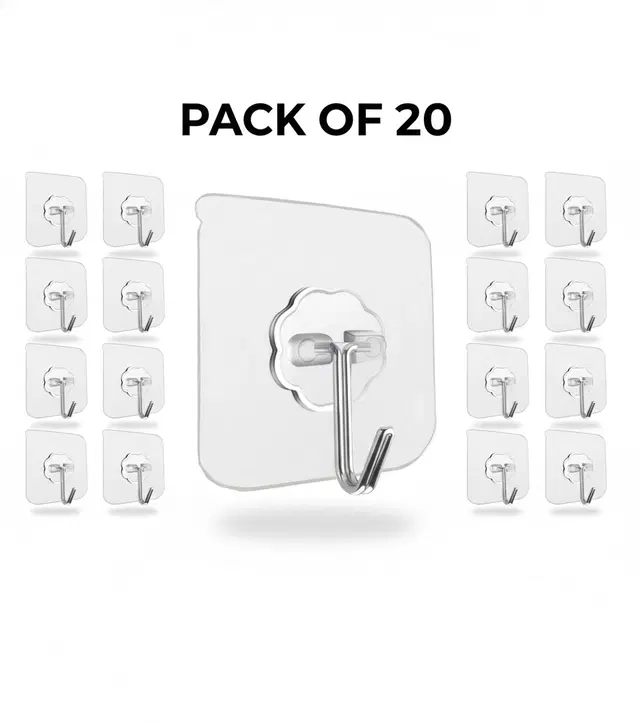 Plastic Wall Hooks, Transparent (Pack of 20)
