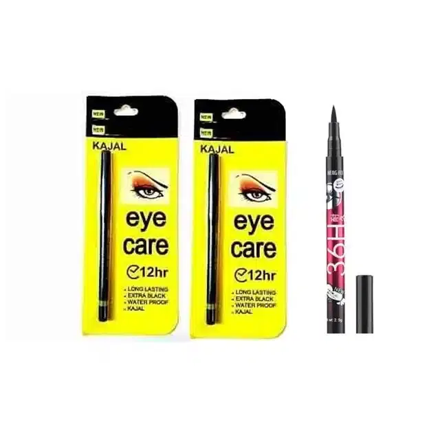 Combo of Kajal and Eyeliner Set, Black, Pack of 3