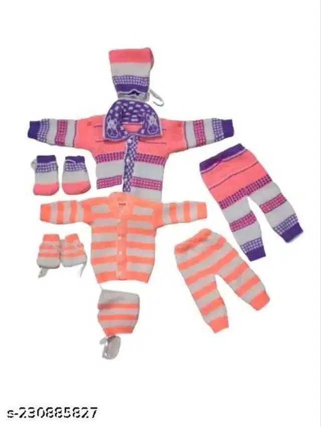 Woolen Sweater & Pant with Socks & Cap for Kids, Set of 2 (Multicolor, 0-6 Months)