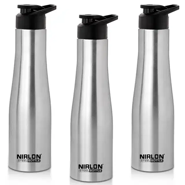 Stainless Steel Insulated Single Wall Water Bottle, Pack of 3, Silver, 1000 ml