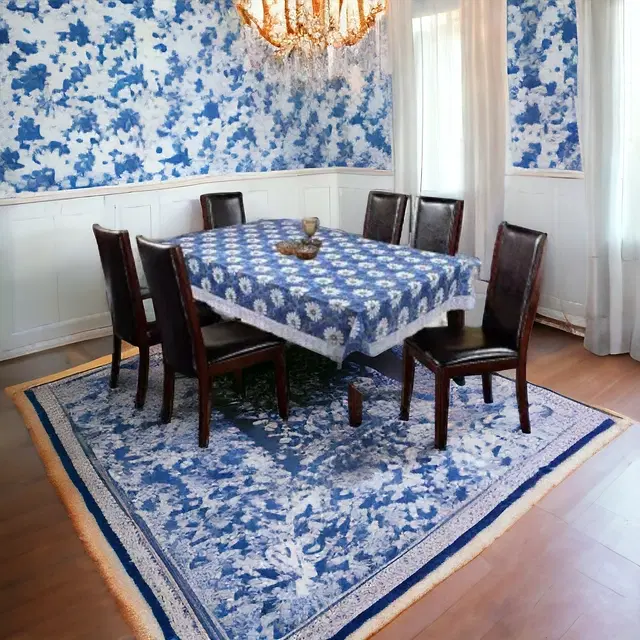 Polyester Embroidered Table Cloth, Blue, 60x90 inches