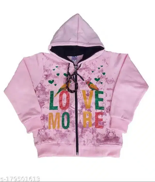 Fleece Printed Full Sleeves Hooded Sweatshirt for Girls (Light Pink, 5-6 Years)