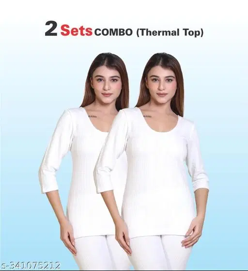 Woolen Thermal Top for Women, Pack of 2 (White, M)