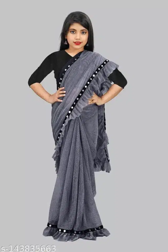 Ready to Wear Saree for Girls (Grey, 4-5 Years)