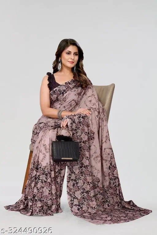 Georgette Printed Saree for Women, Brown (6.3 m)