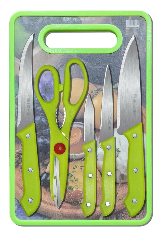 Shopper52 Premium Stainless Steel Kitchen Knife Set, 5-Pieces with Chopping Board- 6pcKNIFE,  5-Pieces, Pack of 1