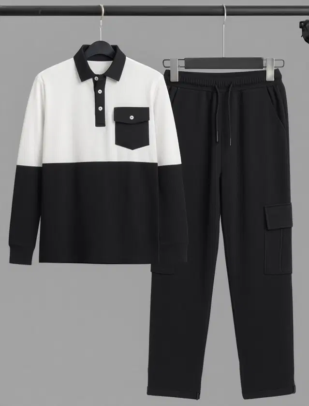 Colorblocked Night Suit For Men  Black , (M)