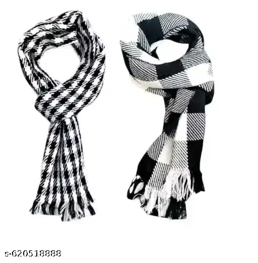 Woolen Muffler for Men (Black & White, Free Size)