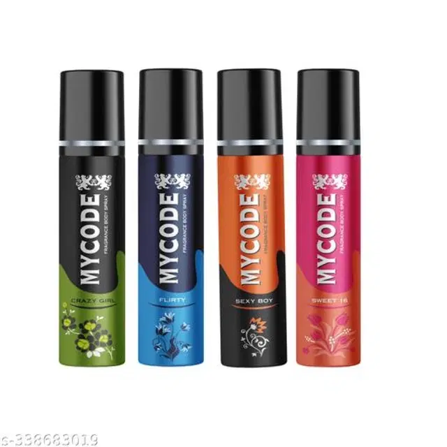 Combo of MYCODE Sweet 16, Crazy Girl, Flirty & Sexy Boy Fragrance Body Spray for Men, 75 ml, Pack of 4