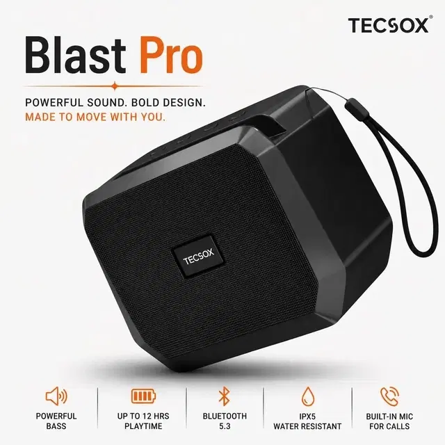 TecSox Blast Pro Portable Bluetooth Speaker – 10w Powerful Bass & Wireless Music